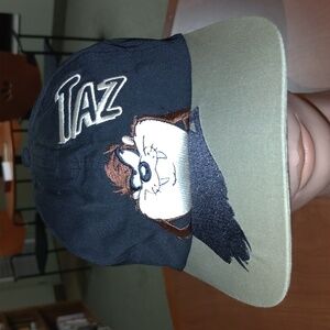 Vtg 1996 Looney Tunes Two Tones Taz Embroidered Crown Visor Elastic Band Hat Cap